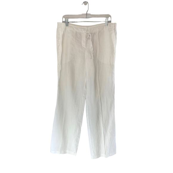J. McLaughlin Pants White Lagenlook Coastal Linen Old Money Straight Leg Size 12 - Picture 1 of 13